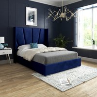 Bellini Wide Curved Winged Upholstered Soft Velvet Bed Frame - Blue / Single