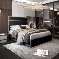 Bentley Upholstered Soft Velvet Metal Bed Frame - Black / King