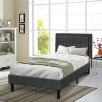 Buttoned Headboard Grey Fabric Bed Frame  Grey  Single | Bed Sava
