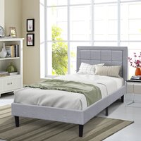Buttoned Headboard Grey Fabric Bed Frame  Silver  Single | Bed Sava