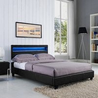 Canis Black LED Faux Leather Double Bed - Black