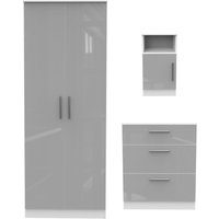 Contrast Ready Assembled 3 Piece Bedroom Set - Light Grey / White / Gloss Finish and Matt Finish