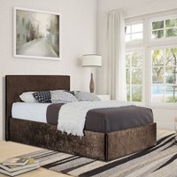 Crushed Velvet Ottoman Bed Frame  - Brown / King