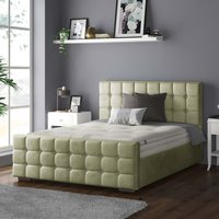 Cube Chesterfield Plush Velvet Bed Frame with Diamonds - Light Green / King