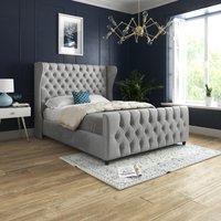 Donati Straight Curved Top Upholstered Soft Velvet Bed Frame - Grey / King