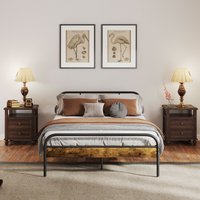 Double Industrial Metal and Wood Bed Frame with Headboard  Black and Brown | Bed Sava