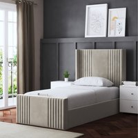 Elara Winged Ottoman Panel Bed with Headboard  BEIGE  Double | Bed Sava