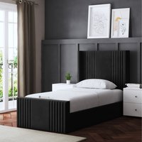 Elara Winged Ottoman Panel Bed with Headboard  BLACK  Single | Bed Sava