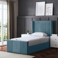 Elara Winged Ottoman Panel Bed with Headboard  METALLIC BLUE  Superking | Bed Sava