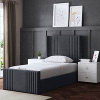 Elara Winged Ottoman Panel Bed with Headboard  STEEL  King | Bed Sava