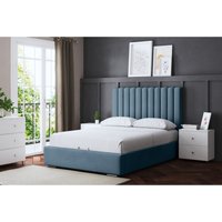 Evangeline Panel Ottoman Bed with Headboard - Metallic blue / Small Single