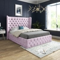 Florence Wide Winged Upholstered Soft Velvet Bed Frame - Pink / Superking