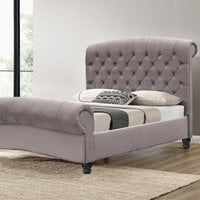 Kingsize Plush Velvet Diamante Chesterfield Sleigh Bed  Stone | Bed Sava