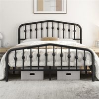 Metal Bed Frame with Arched Headboard - Black / King