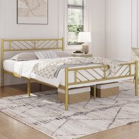 Metal Bed Frame with Arrow Design Headboard and Footboard - Antique Gold / Double