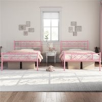 Metal Bed Frame with Cross-design Headboard - Pink / Single