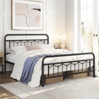 Metal Bed Frame with Vintage Headboard and Footboard - Black / Double