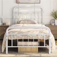 Metal Bed Frame with Vintage Headboard and Footboard - White / Single