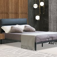 Metal Bedframe with Faux Leather Headboard - Black / King