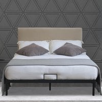 Metal Bedframe with Plush Velvet Headboard - Cream
