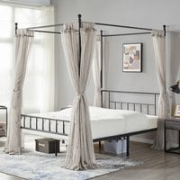 Metal Canopy Bed Frame with Headboard and Footboard - Black