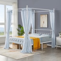 Metal Canopy Bed Frame with Headboard and Footboard - White