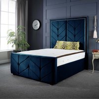 Milly Chevron Upholstered Soft Touch Bed Frame - Blue / Superking