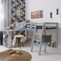 Moro Cabin Bed Midsleeper with Pullout Desk, Shelving Complete Package - Grey