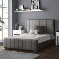 Nala Vertical Striped Plush Velvet Bed Frame - Charcoal / Superking