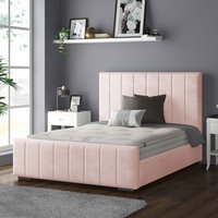 Nala Vertical Striped Plush Velvet Bed Frame - Pink / Double