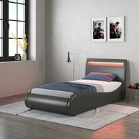 Orion LED Lights Headboard Faux Leather Bed Frame - Black / Single