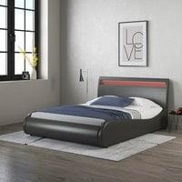 Orion LED Lights Headboard Faux Leather Bed Frame - Black / Small Double
