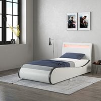 Orion LED Lights Headboard Faux Leather Bed Frame - White with Black / Single
