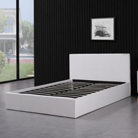 Ottoman Side Lift-Up Leather Storage Bed Frame - White / Small Double