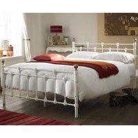 Oxford Vintage Metal Bed with Brass Spun Finials - White / King