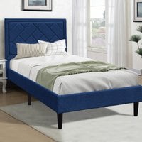 Padded Headboard Grey Fabric Bed Frame - Blue / Single