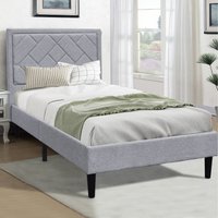 Padded Headboard Grey Fabric Bed Frame - Light Grey / Single