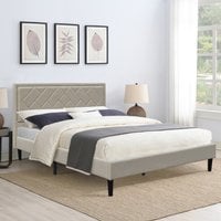 Padded Headboard Grey Fabric Bed Frame - Stone / Double