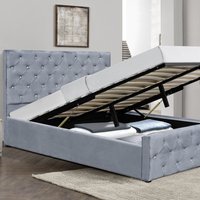 Plush Velvet Diamante Chesterfield Ottoman Bed - Grey / King