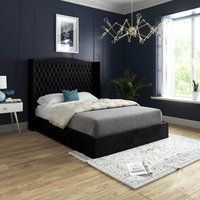 Rana Curved Top Winged Upholstered Soft Velvet Bed Frame - Black / King