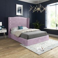 Rana Curved Top Winged Upholstered Soft Velvet Bed Frame - Pink / Single
