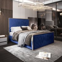 Roxy Upholstered Soft Velvet Metal Bed Frame - Blue / Single