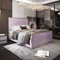 Roxy Upholstered Soft Velvet Metal Bed Frame - Pink / Small Double