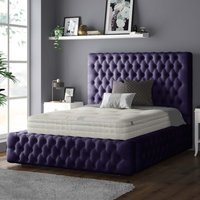 Royal Cushioned Chesterfield Plush Velvet Bed Frame 10 Inch Border - Plum / Single