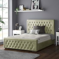 Sandringham Bordered Chesterfield Plush Velvet Bed Frame with Diamonds - Light Green / Single