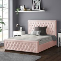 Sandringham Bordered Chesterfield Plush Velvet Bed Frame with Diamonds - Pink / King