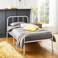 Single Extra Strong Metal Bed Frame with Rounded Head in White - White
