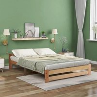 Solid Wood Bed Frame with Headboard - Natural / Double
