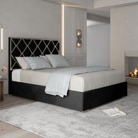 Tammy Upholstered Soft Velvet Metal Bed Frame - Black / Superking