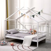 Teddy Kids Wooden House Single Bed Frame - White / Without Mattress